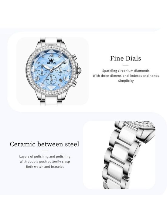 Women\'s Blue Dial Elegant Diamond Bezel Ceramic Fashion Analog Quartz Watch main image 6